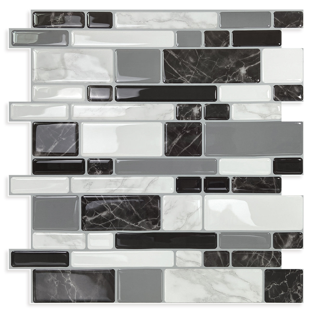 HB-314 Luxus+++: luxuriöse und selbstklebende Küchenrückwand (Hochglanz Schwarz-Weiss-Mamor 31cm x30cm x2,5mm) neues Modell 2025