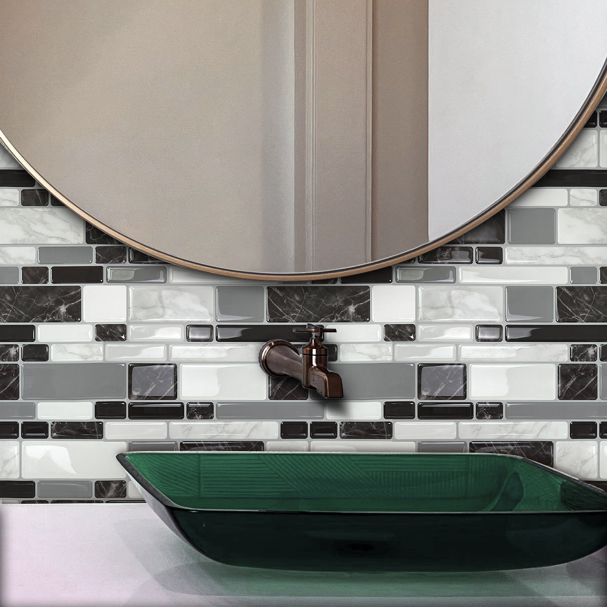 HB-314 Luxus+++: luxuriöse und selbstklebende Küchenrückwand (Hochglanz Schwarz-Weiss-Mamor 31cm x30cm x2,5mm) neues Modell 2025