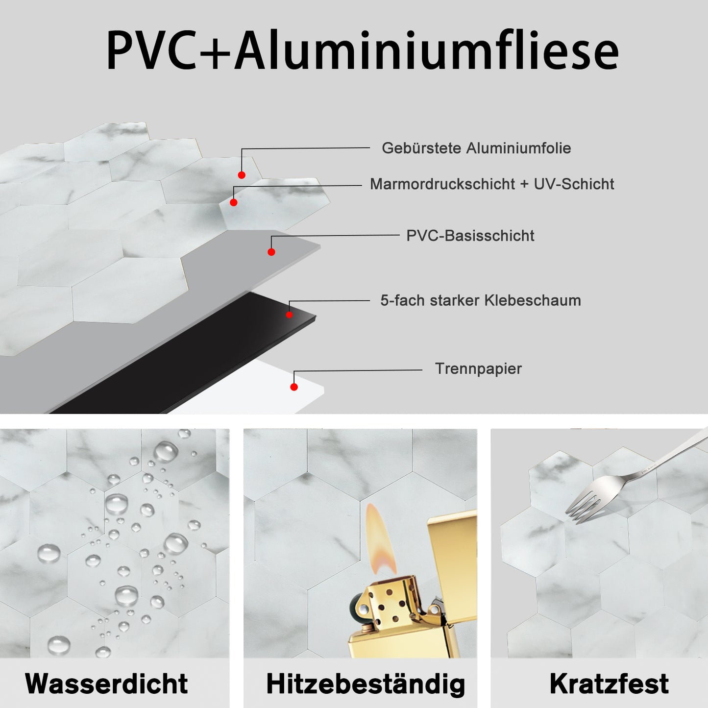 WJS-6029 Luxus+++ : luxuriöse und selbstklebende Küchenrückwand (Weiss-Matt,29.2cm x25.5cm x3.3mm) neues Modell 2025