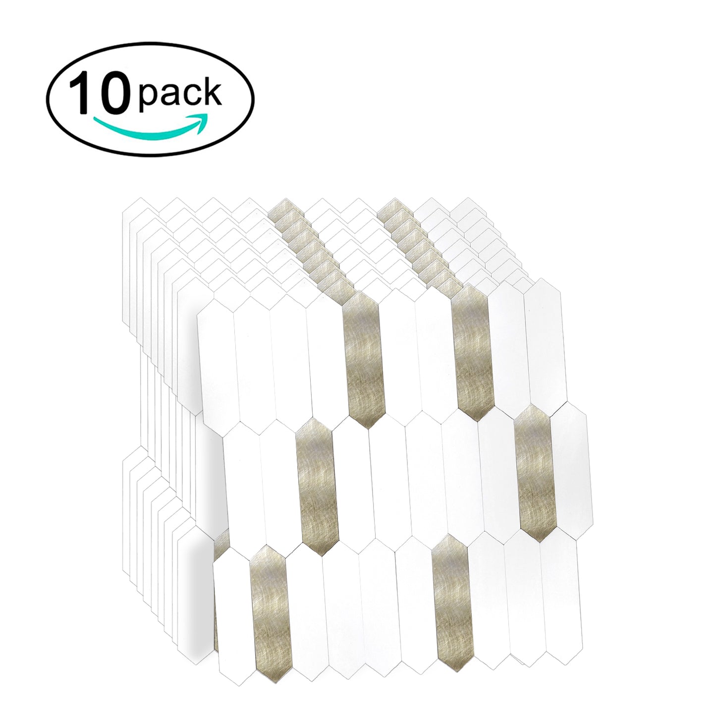 WJX-684 Luxus+++: luxuriöse und selbstklebende Küchenrückwand (Hochglanz Weiss- Gold 31cm x30cm x4mm) neues Modell 2025