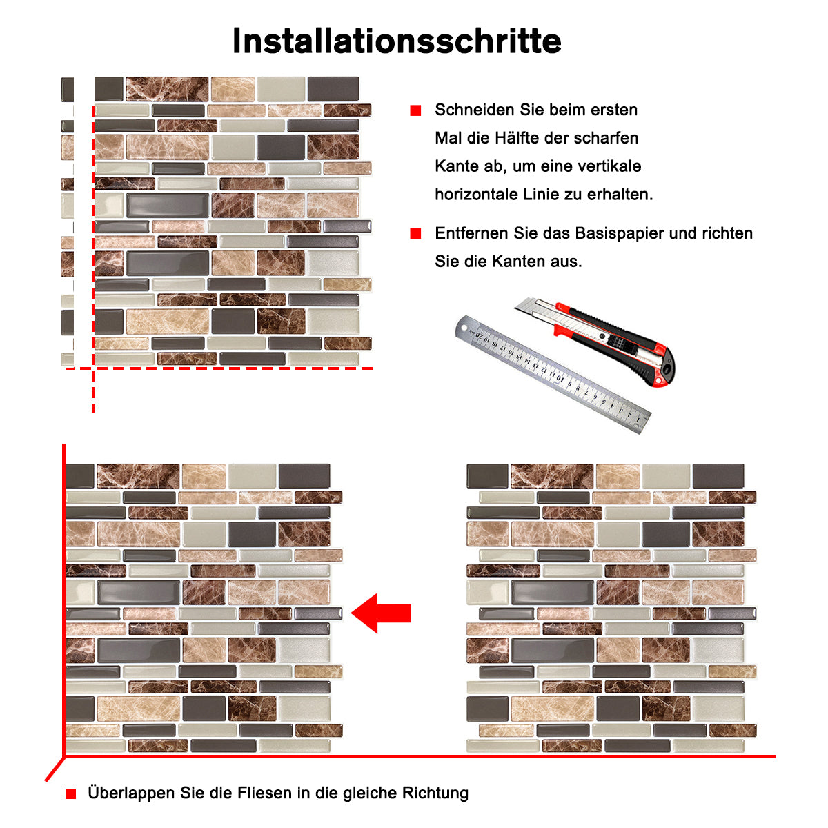 HB-306 Luxus+++: luxuriöse und selbstklebende Küchenrückwand (Hochglanz Braun-Mamor  31cm x30cm x2,5mm) neues Modell 2025