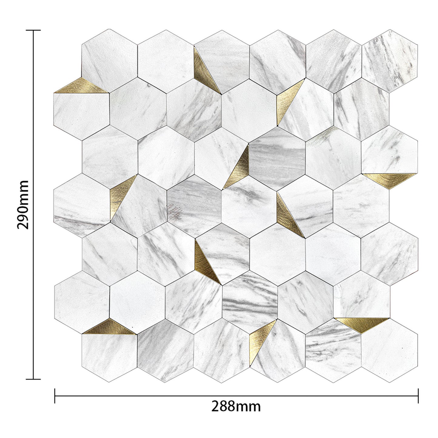 WJS-127 Luxus+++:luxuriöse und selbstklebende Küchenrückwand (Weiss-Gold,29cm x28.5cm x4mm) neues Modell 2025