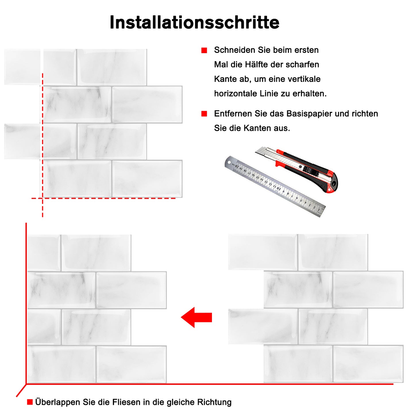 HB-204 Luxus+++: luxuriöse und selbstklebende Küchenrückwand (Hochglanz Matt-Weiss-Mamor 32cm x27,5 cm x2,5mm) neues Modell 2025