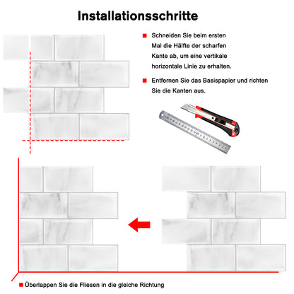 HB-204 Luxus+++: luxuriöse und selbstklebende Küchenrückwand (Hochglanz Matt-Weiss-Mamor 32cm x27,5 cm x2,5mm) neues Modell 2025