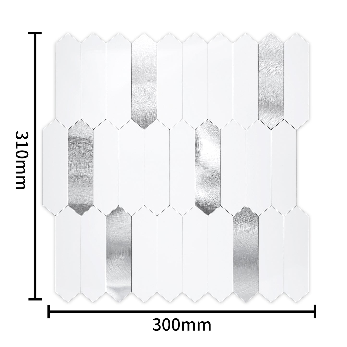 WJX-683 Luxus : luxuriöse und selbstklebende Küchenrückwand (Hochglanz Weiss-Matt Silber 31cm x30cm x4mm) neues Modell 2025