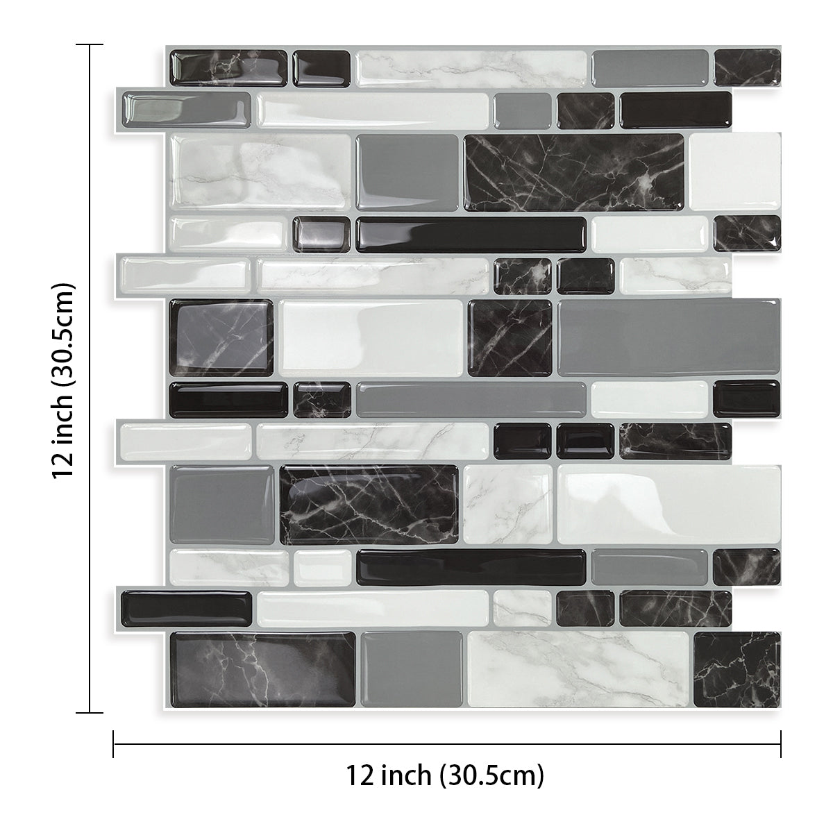 HB-314 Luxus+++: luxuriöse und selbstklebende Küchenrückwand (Hochglanz Schwarz-Weiss-Mamor  31cm x30cm x2,5mm)  neues Modell 2025