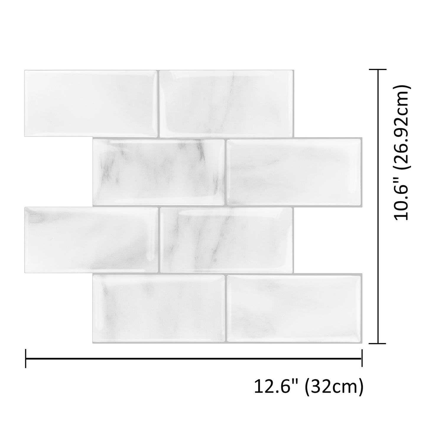 HB-204 Luxus+++: luxuriöse und selbstklebende Küchenrückwand (Hochglanz Matt-Weiss-Mamor 32cm x27,5 cm x2,5mm) neues Modell 2025