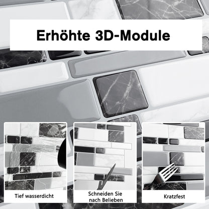 HB-204 Luxus+++: luxuriöse und selbstklebende Küchenrückwand (Hochglanz Schwarz-Weiss-Mamor  32cm x27,5 cm x2,5mm) neues Modell 2025