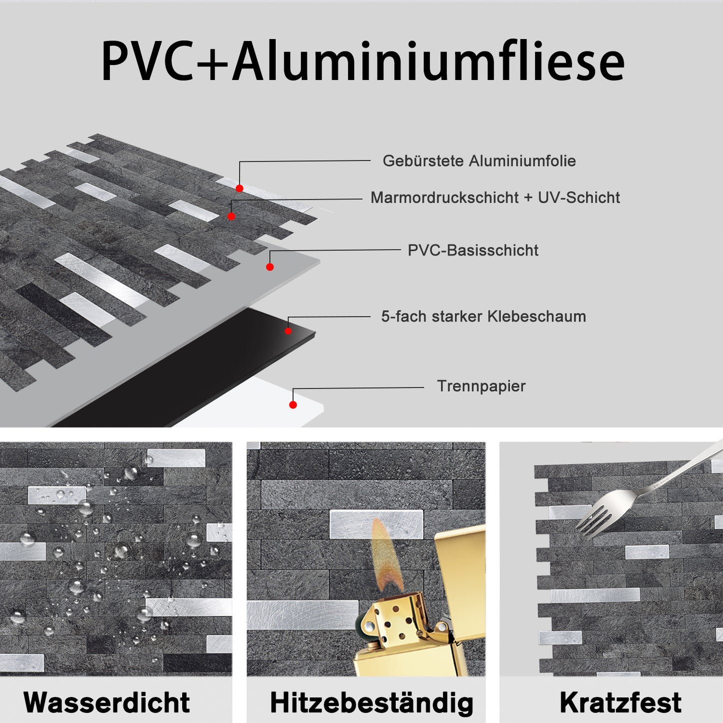 WJS-18 Luxus+++ : luxuriöse und selbstklebende Küchenrückwand (Schwarz-Silber,29cm x29.5cm x4mm) neues Modell 2025