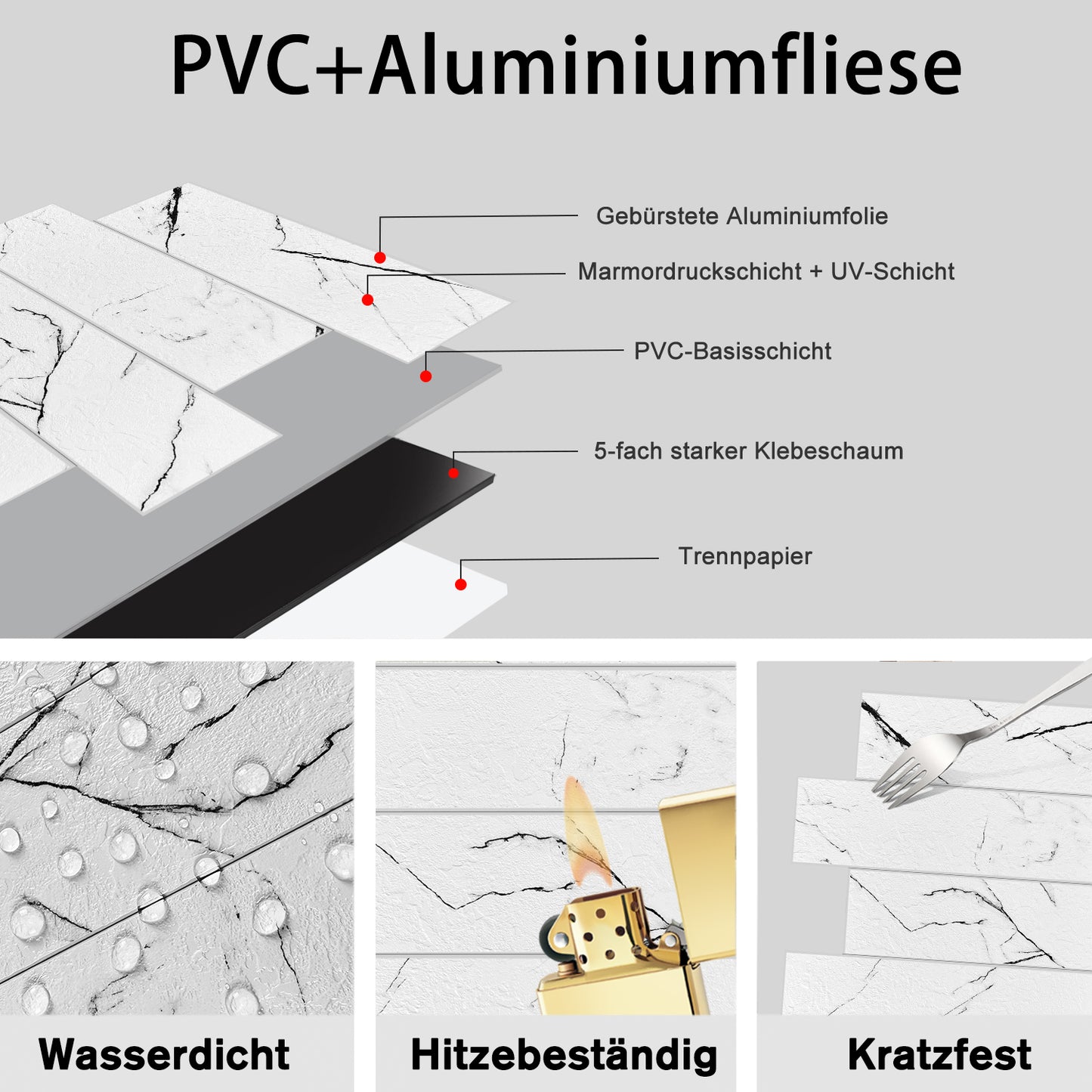 WJS-8007 Luxus+++: luxuriöse und selbstklebende Küchenrückwand (Weissmatt-Mamor ,30cm x27,5cm x4mm) neues Modell 2025