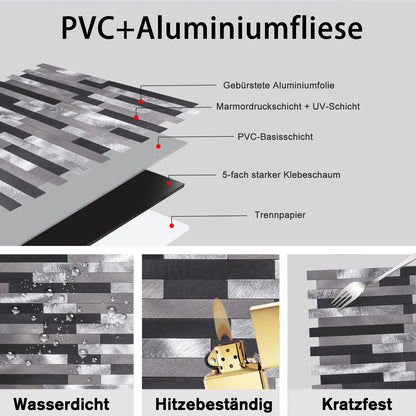 WJS-24 Luxus+++:luxuriöse und selbstklebende Küchenrückwand (Grau-Schwarz-Silber,29cm x29.5cm x4mm) neues Modell 2025