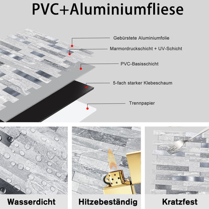 WJS-8031 Luxus+++: luxuriöse und selbstklebende Küchenrückwand (Mamor Grau-Silber,29cm x29.5cm x4mm) neues Modell 2025