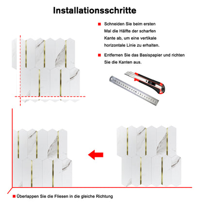 WJR-568 Luxus+++: luxuriöse und selbstklebende Küchenrückwand (Weiss-Mamor Gold ,27cm x27cm x3.3mm) neues Modell 2025