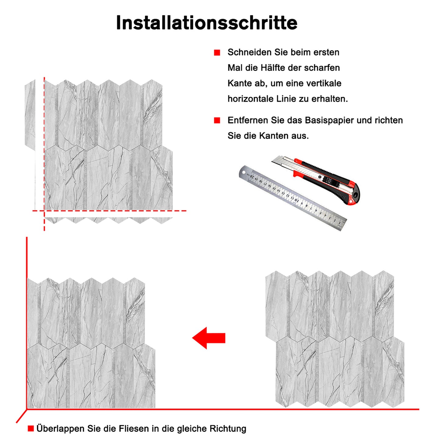 WJR-570 Luxus+++: luxuriöse und selbstklebende Küchenrückwand (Grau-Mamor Silber, 27cm x27cm x3.3mm)  neues Modell 2025