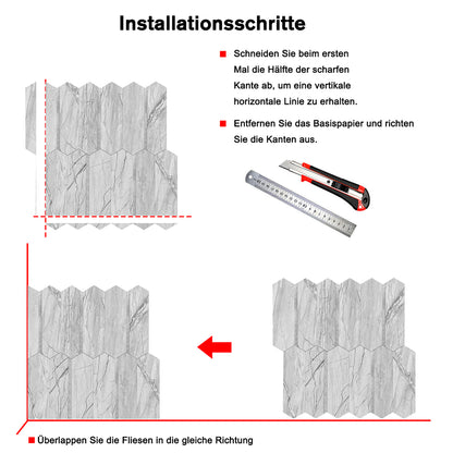 WJR-570 Luxus+++: luxuriöse und selbstklebende Küchenrückwand (Grau-Mamor Silber, 27cm x27cm x3.3mm)  neues Modell 2025