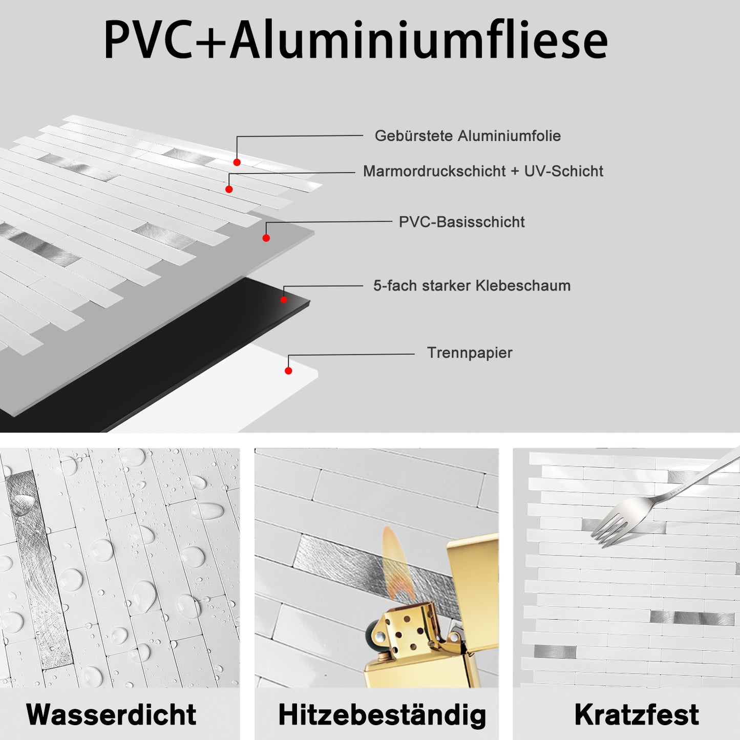 WJX-3117 Luxus+++ : luxuriöse und selbstklebende Küchenrückwand (Hochglanz Weiss-Gold, 29cm x29.5cm x3.3mm) neues Modell 2025