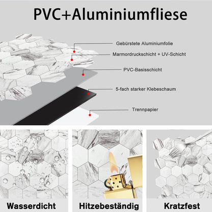 WJS-135 Luxus+++: luxuriöse und selbstklebende Küchenrückwand ( Weiss-Matt,29cm x28.5cm x4mm) neues Modell 2025