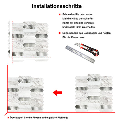 WJX-534 Luxus+++ :Luxuriöse und selbstklebende Küchenrückwand (Weiss-Silber,30.5cmx30cmx4mm) neues Modell 2025