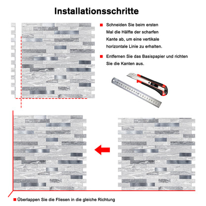 WJS-8031 Luxus+++: luxuriöse und selbstklebende Küchenrückwand (Mamor Grau-Silber,29cm x29.5cm x4mm) neues Modell 2025